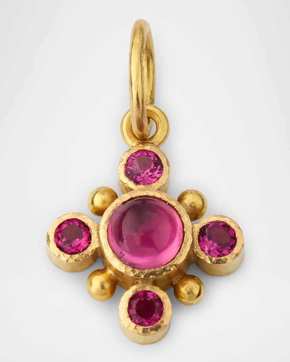 19K Small Round Pink Tourmaline Pendant